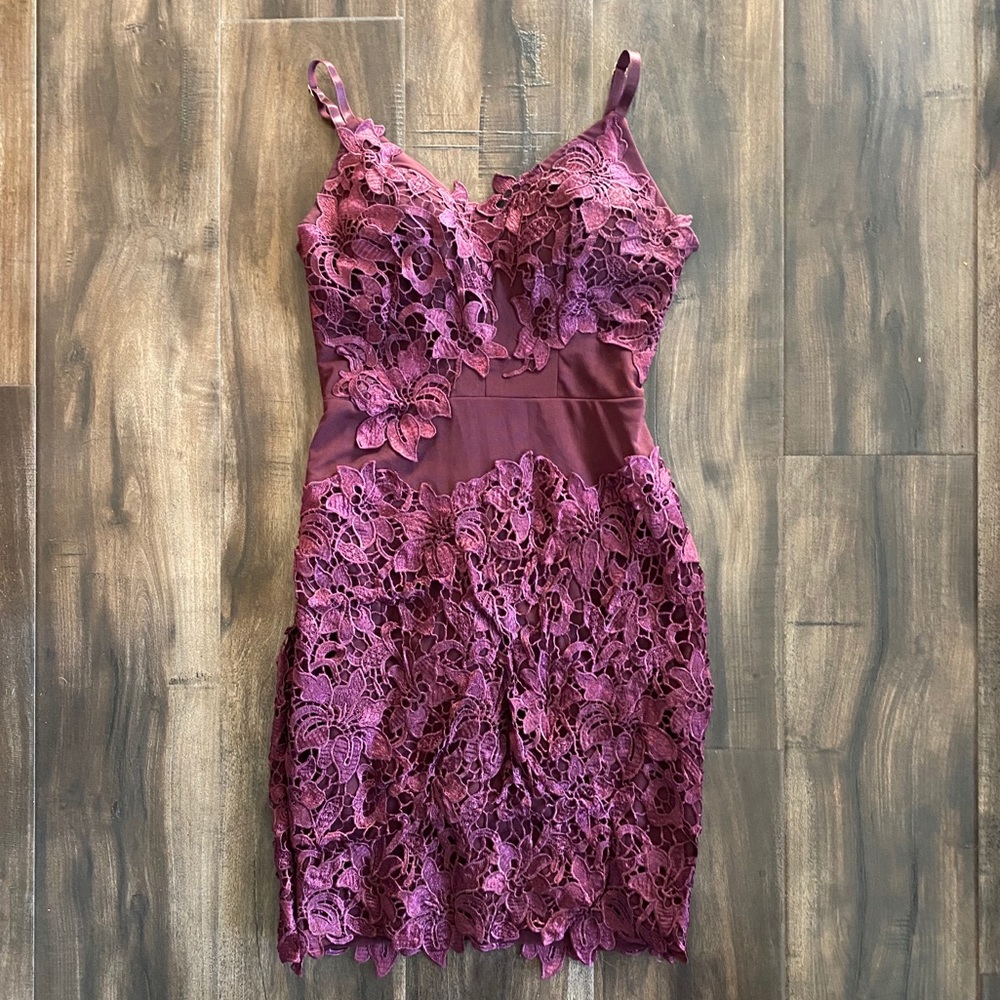 Windsor embroidered mini dress xs burgundy purple